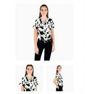 Straight to Hell Size XS Bella Cowprint Button Up Shirt Coastal Cowgirl Western‎